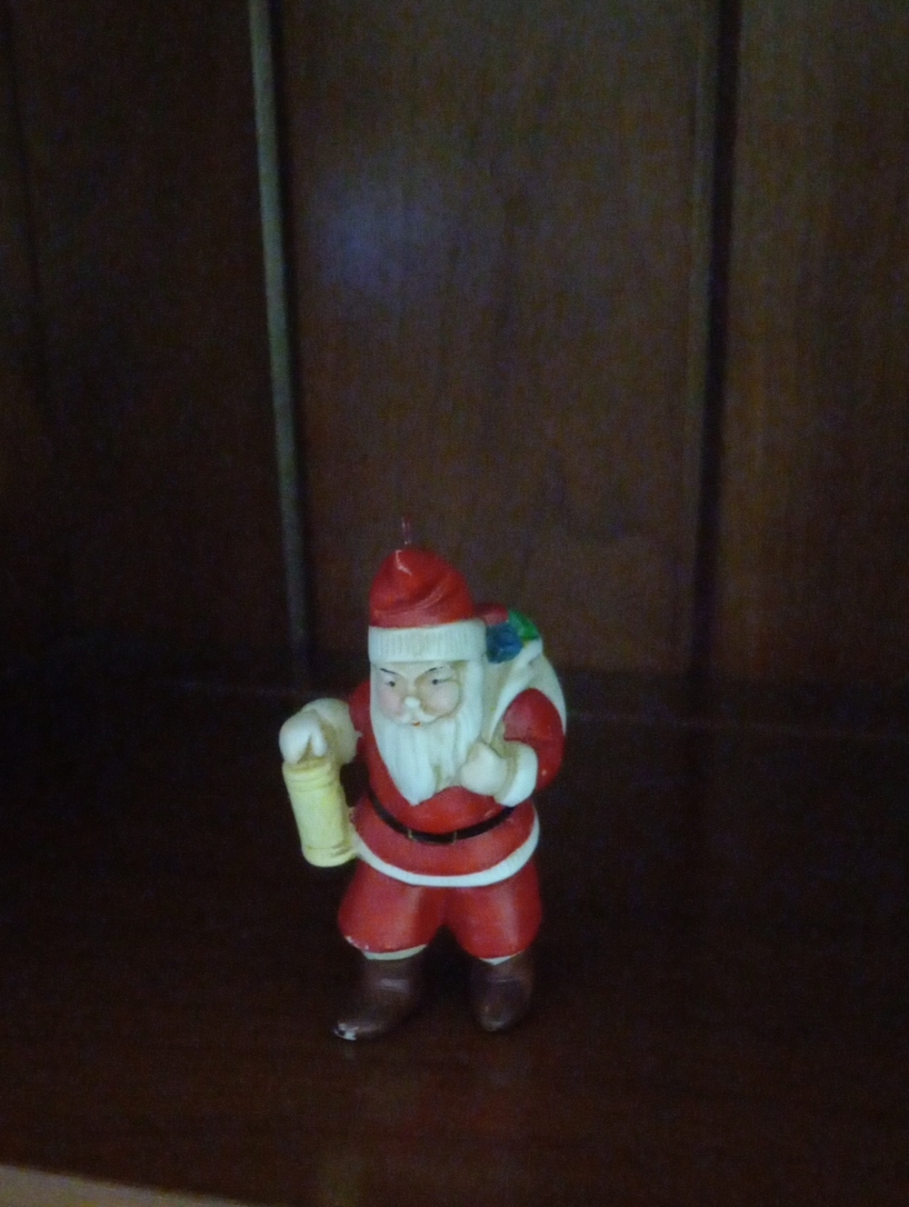 Vintage Ceramic Santa Claus Figurine with Lantern & Toy Sack Christmas Ornament